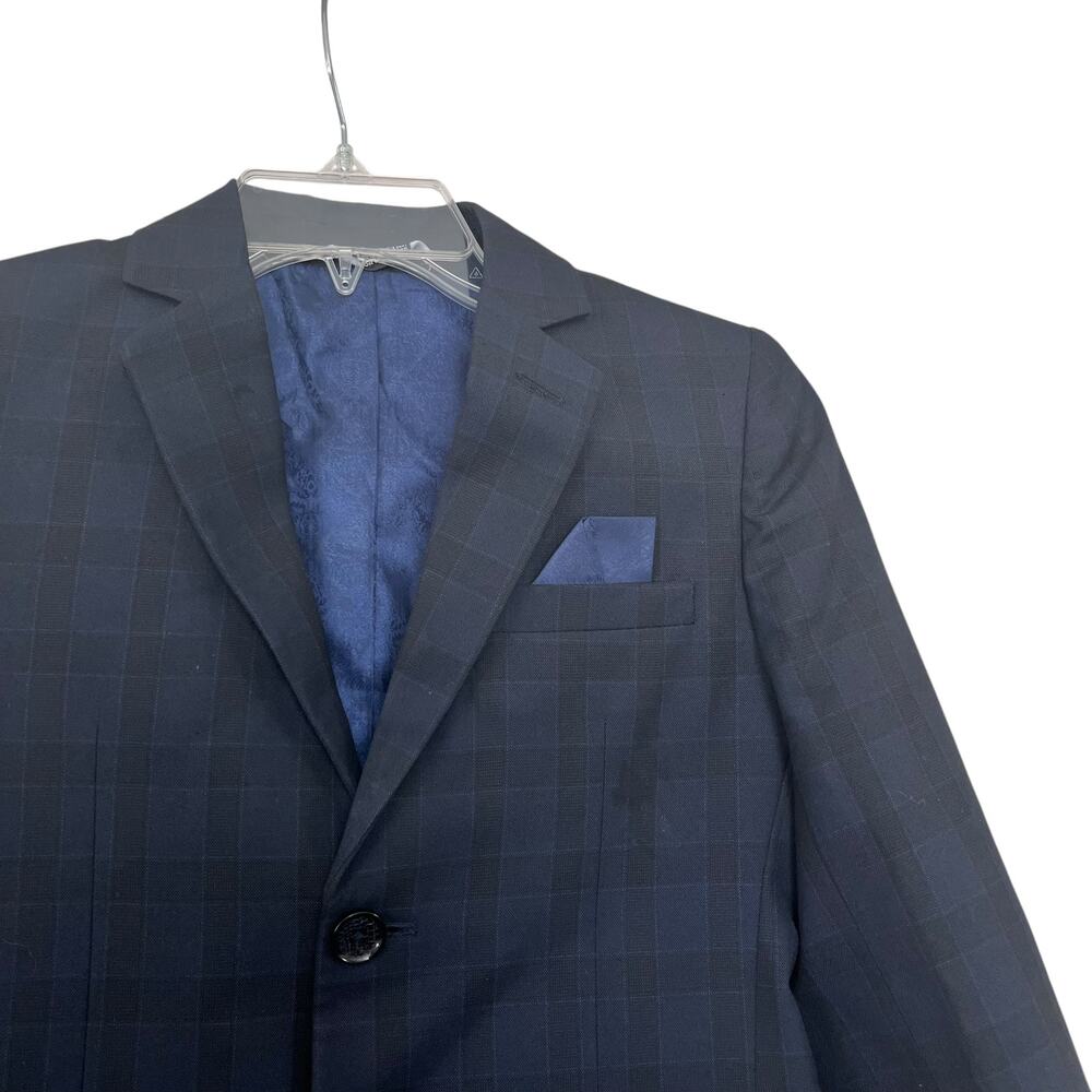 Leo & Zachary Boys Navy Black Plaid Suit Sports Jacket Blazer size 10 - Picture 2 of 14